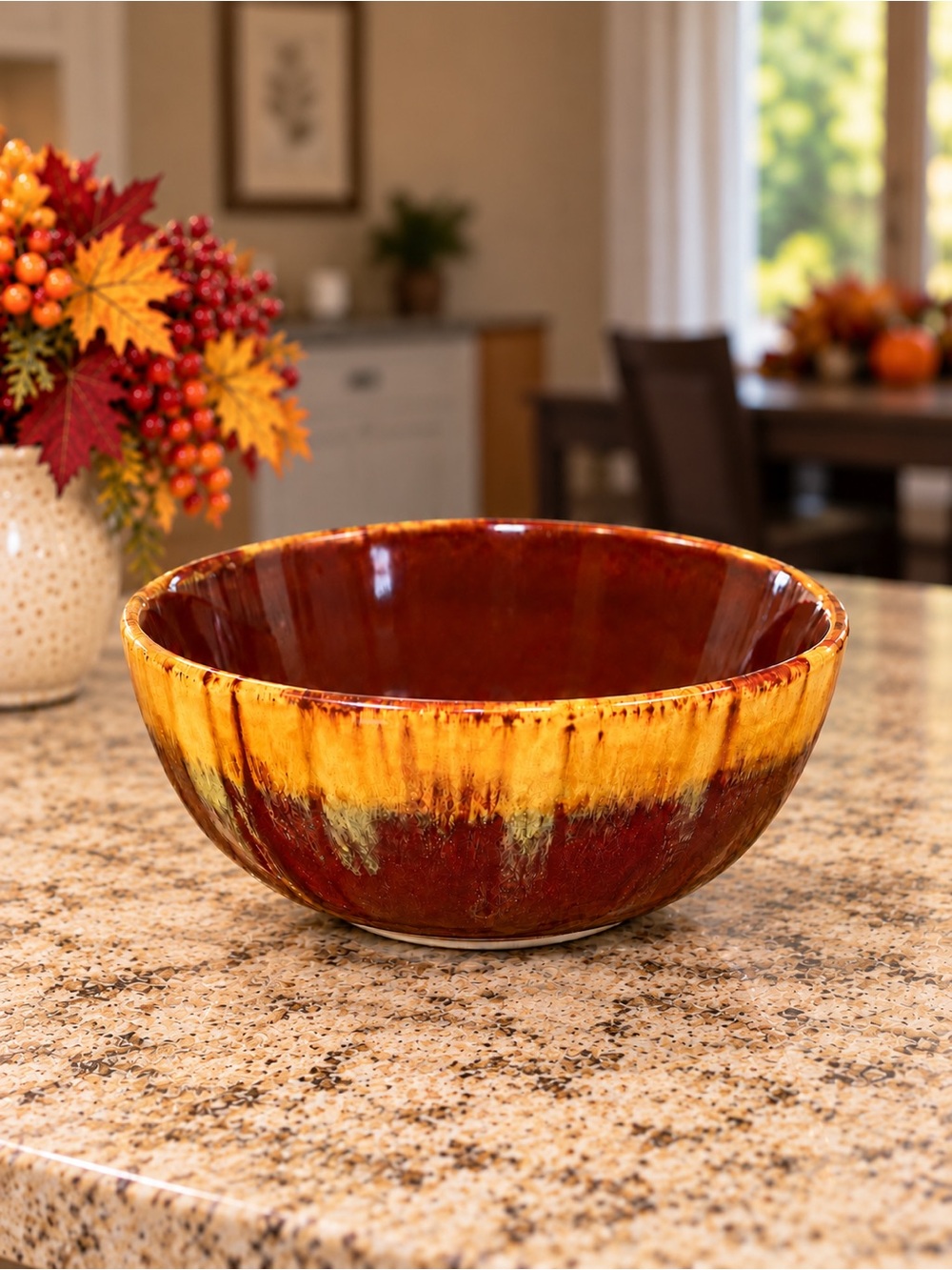 Vintage Blue Mountain Pottery Canada 7” Bowl Harvest Gold Drip Glaze Fall Decor